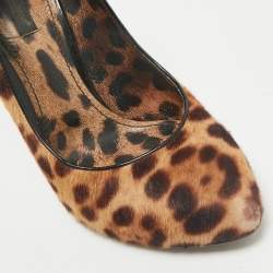 Dolce & Gabbana Brown Leopard Print Calf Hair Round Toe Pumps Size 38