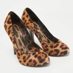 Dolce & Gabbana Brown Leopard Print Calf Hair Round Toe Pumps Size 38