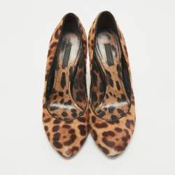 Dolce & Gabbana Brown Leopard Print Calf Hair Round Toe Pumps Size 38