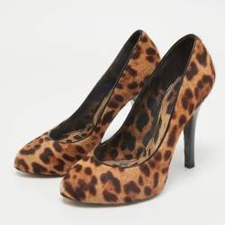 Dolce & Gabbana Brown Leopard Print Calf Hair Round Toe Pumps Size 38