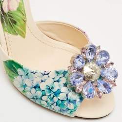 Dolce & Gabbana Multicolor Floral Print Leather Crystal Embellished Slide Sandals Size 37