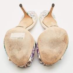Dolce & Gabbana Multicolor Floral Print Leather Crystal Embellished Slide Sandals Size 37