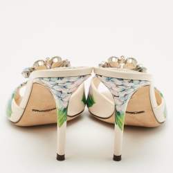Dolce & Gabbana Multicolor Floral Print Leather Crystal Embellished Slide Sandals Size 37