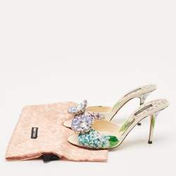Dolce & Gabbana Multicolor Floral Print Leather Crystal Embellished Slide Sandals Size 37