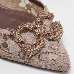 Pre Owned Dolce & Gabbana Lilac Lace Brooch Detail Rainbow Pumps Size 36