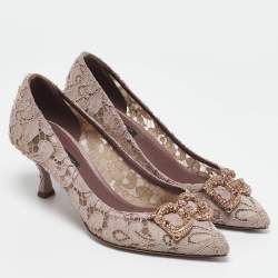 Pre Owned Dolce & Gabbana Lilac Lace Brooch Detail Rainbow Pumps Size 36