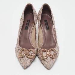 Pre Owned Dolce & Gabbana Lilac Lace Brooch Detail Rainbow Pumps Size 36