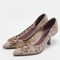 Pre Owned Dolce & Gabbana Lilac Lace Brooch Detail Rainbow Pumps Size 36