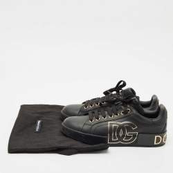 Pre Owned Dolce & Gabbana Black Leather Portofino Low Top Sneakers Size 39.5