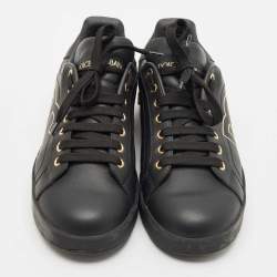 Pre Owned Dolce & Gabbana Black Leather Portofino Low Top Sneakers Size 39.5