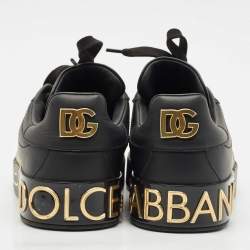 Pre Owned Dolce & Gabbana Black Leather Portofino Low Top Sneakers Size 39.5