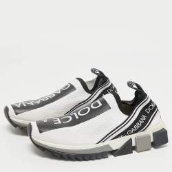 Dolce & Gabbana White/Black Knit Fabric Sorrento Slip On Sneakers Size 37