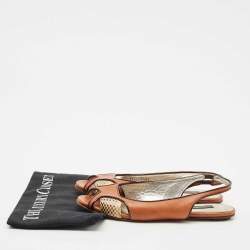 Dolce & Gabbana Brown Leather and Snakeskin Leather Flat Sandals Size 37
