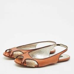 Dolce & Gabbana Brown Leather and Snakeskin Leather Flat Sandals Size 37