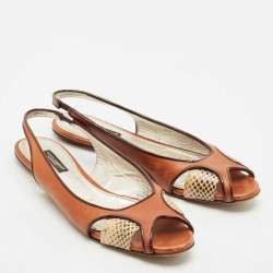 Dolce & Gabbana Brown Leather and Snakeskin Leather Flat Sandals Size 37