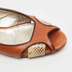 Dolce & Gabbana Brown Leather and Snakeskin Leather Flat Sandals Size 37