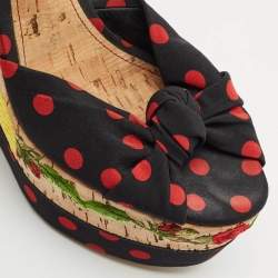 Dolce & Gabbana Multicolor Fabric Polka Dot Embroidered Knotted Bow Wedge Sandals Size 40