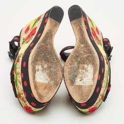 Dolce & Gabbana Multicolor Fabric Polka Dot Embroidered Knotted Bow Wedge Sandals Size 40