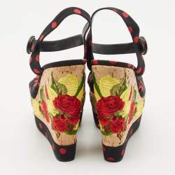 Dolce & Gabbana Multicolor Fabric Polka Dot Embroidered Knotted Bow Wedge Sandals Size 40