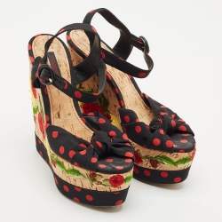 Dolce & Gabbana Multicolor Fabric Polka Dot Embroidered Knotted Bow Wedge Sandals Size 40