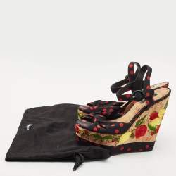 Dolce & Gabbana Multicolor Fabric Polka Dot Embroidered Knotted Bow Wedge Sandals Size 40