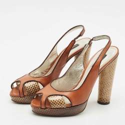 Dolce & Gabbana Brown Leather and Snakeskin Leather Sandals Size 38