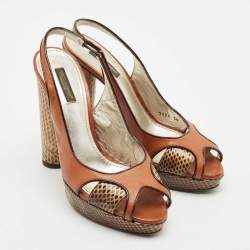 Dolce & Gabbana Brown Leather and Snakeskin Leather Sandals Size 38