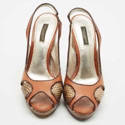 Dolce & Gabbana Brown Leather and Snakeskin Leather Sandals Size 38