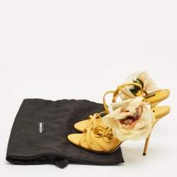 Dolce & Gabbana Yellow Leather Flower Embellished Ankle Wrap Sandals Size 39.5