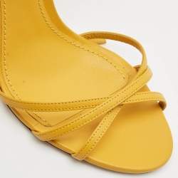 Dolce & Gabbana Yellow Leather Flower Embellished Ankle Wrap Sandals Size 39.5
