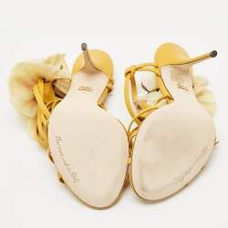 Dolce & Gabbana Yellow Leather Flower Embellished Ankle Wrap Sandals Size 39.5