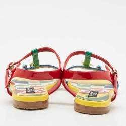Dolce & Gabbana Multicolor Patent Leather Crystals Embellished T-Strap Sandals Size 34