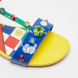 Dolce & Gabbana Multicolor Patent Leather Crystals Embellished T-Strap Sandals Size 34