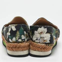 Dolce & Gabbana Multicolor Floral Print Brocade Fabric Espadrille Flats Size 37