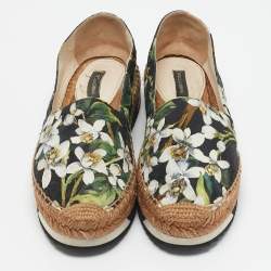 Dolce & Gabbana Multicolor Floral Print Brocade Fabric Espadrille Flats Size 37