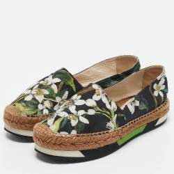 Dolce & Gabbana Multicolor Floral Print Brocade Fabric Espadrille Flats Size 37