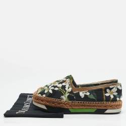 Dolce & Gabbana Multicolor Floral Print Brocade Fabric Espadrille Flats Size 37