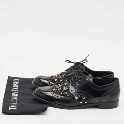 Dolce & Gabbana Black Brogue Leather Studded Embellished Lace Oxfords Size 40