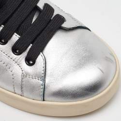 Dolce & Gabbana Silver/Black Leather Low Top Sneakers Size 35