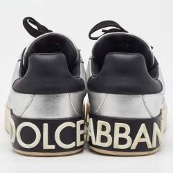 Dolce & Gabbana Silver/Black Leather Low Top Sneakers Size 35