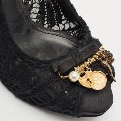 Dolce & Gabbana Black Lace and Mesh Embellished Peep Toe Pumps Size 39
