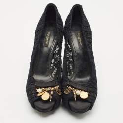 Dolce & Gabbana Black Lace and Mesh Embellished Peep Toe Pumps Size 39