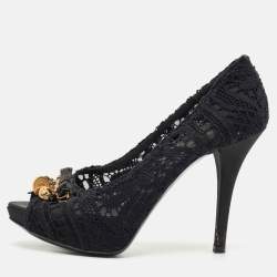 Dolce & Gabbana Black Lace and Mesh Embellished Peep Toe Pumps Size 39