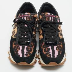 Dolce & Gabbana Multicolor Leopard Print Leather and Suede Running Low Top Sneakers Size 41