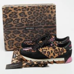 Dolce & Gabbana Multicolor Leopard Print Leather and Suede Running Low Top Sneakers Size 41