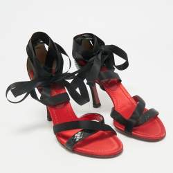 Dolce & Gabbana Black Snakeskin and Satin Ankle Wrap Sandals Size 38.5