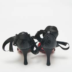 Dolce & Gabbana Black Snakeskin and Satin Ankle Wrap Sandals Size 38.5