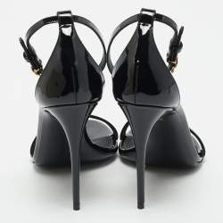 Pre Owned Dolce & Gabbana Black Patent Leather Ankle Strap Sandals Size 38