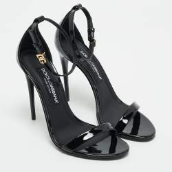 Pre Owned Dolce & Gabbana Black Patent Leather Ankle Strap Sandals Size 38