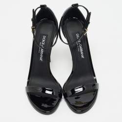 Pre Owned Dolce & Gabbana Black Patent Leather Ankle Strap Sandals Size 38